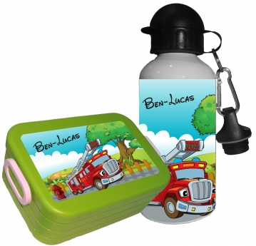 Brotdose Rosti Mepal mit Namen Gemüsefach Trinkflaschen Lunchbox Feuerwehr