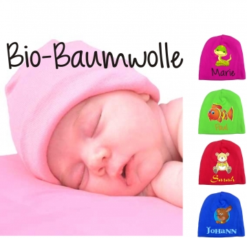 Babymütze Bio-Baumwolle mit Name und Motiv